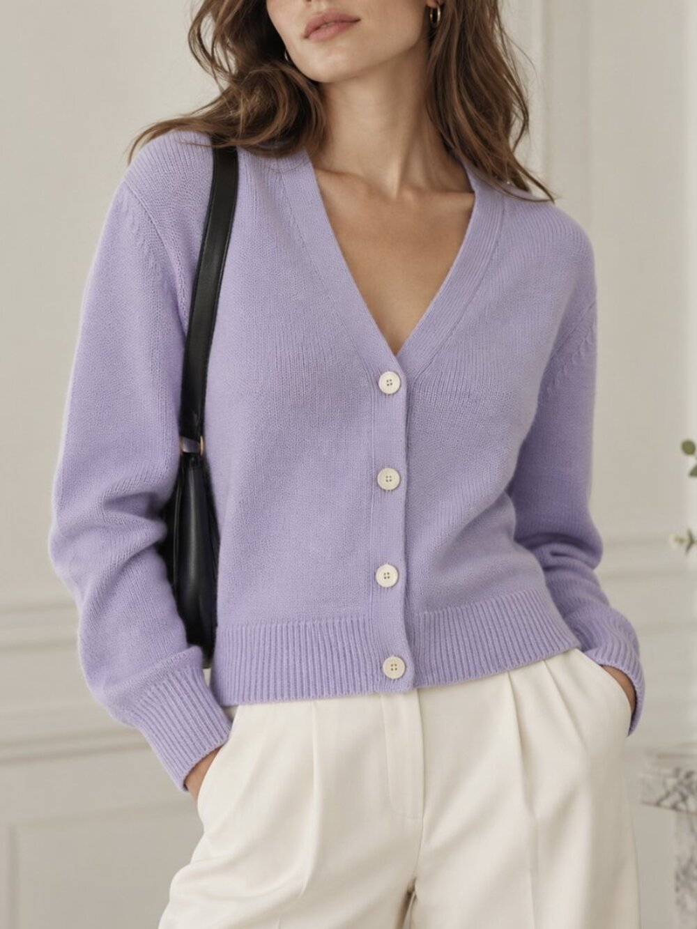 NWT Theory Lilac 100% Cashmere Button Cardigan Balloon Sleeve Sweater Medium